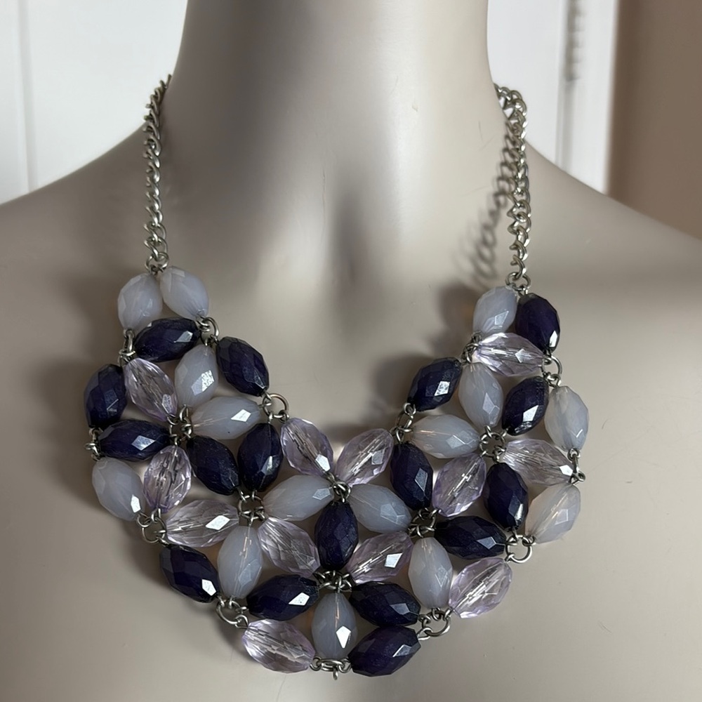 NY & Co Blue and Purple Beaded Statement Necklace